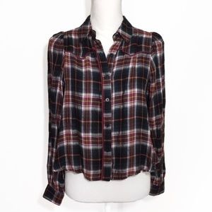 NWOT Burgundy Navy Plaid Button Up Long Sleeved Shirt New Long Sleeve Grunge 90s